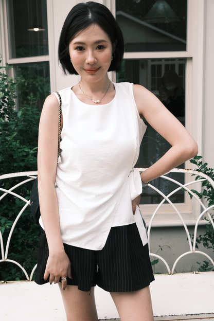 Arden Side-Tie Draped Top in White