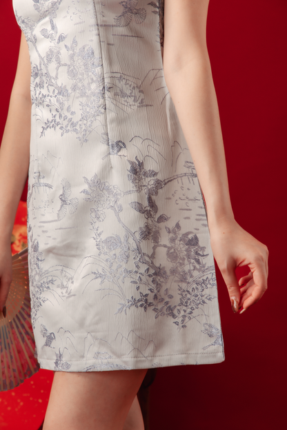 Azure Mist Lace Cheongsam Dress