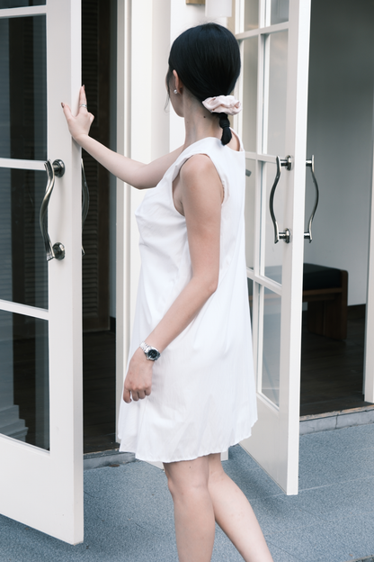 Kira Twist-Drape V-Neck Dress in White