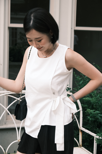 Arden Side-Tie Draped Top in White