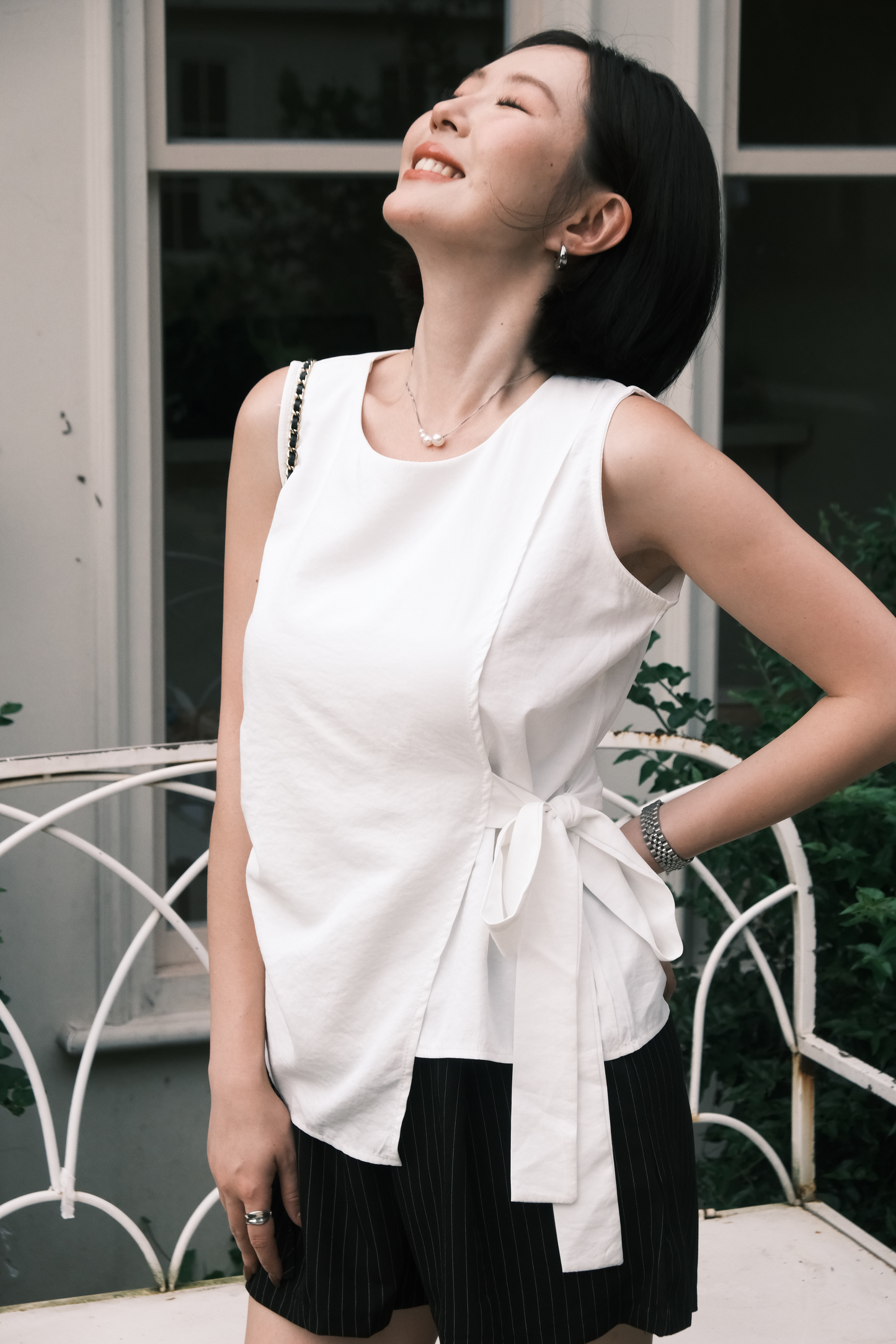 Arden Side-Tie Draped Top in White