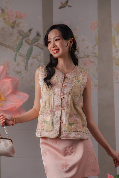 Cordelia Floral Cheongsam Vest in Yellow