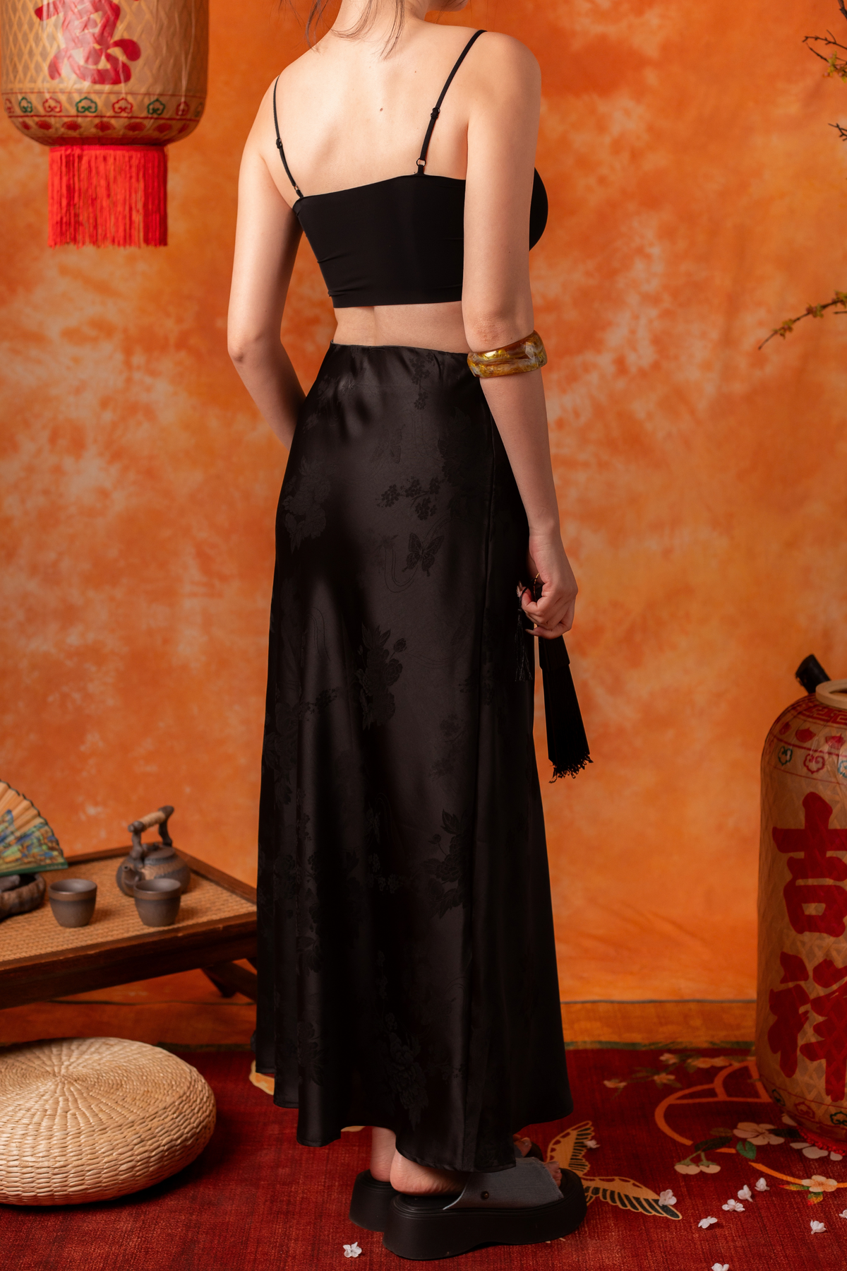 Zoreen Peony Maxi Skirt in Black