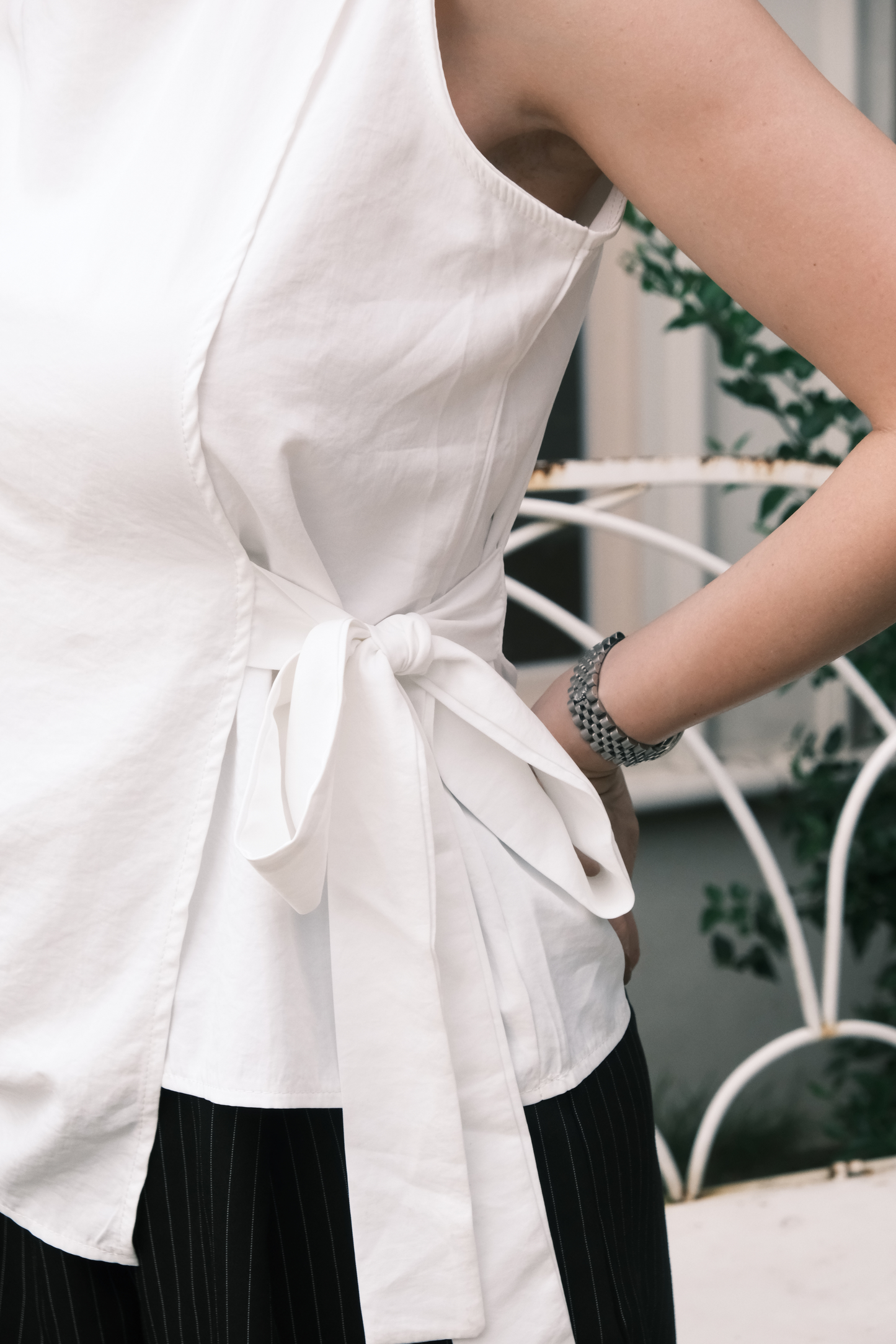 Arden Side-Tie Draped Top in White