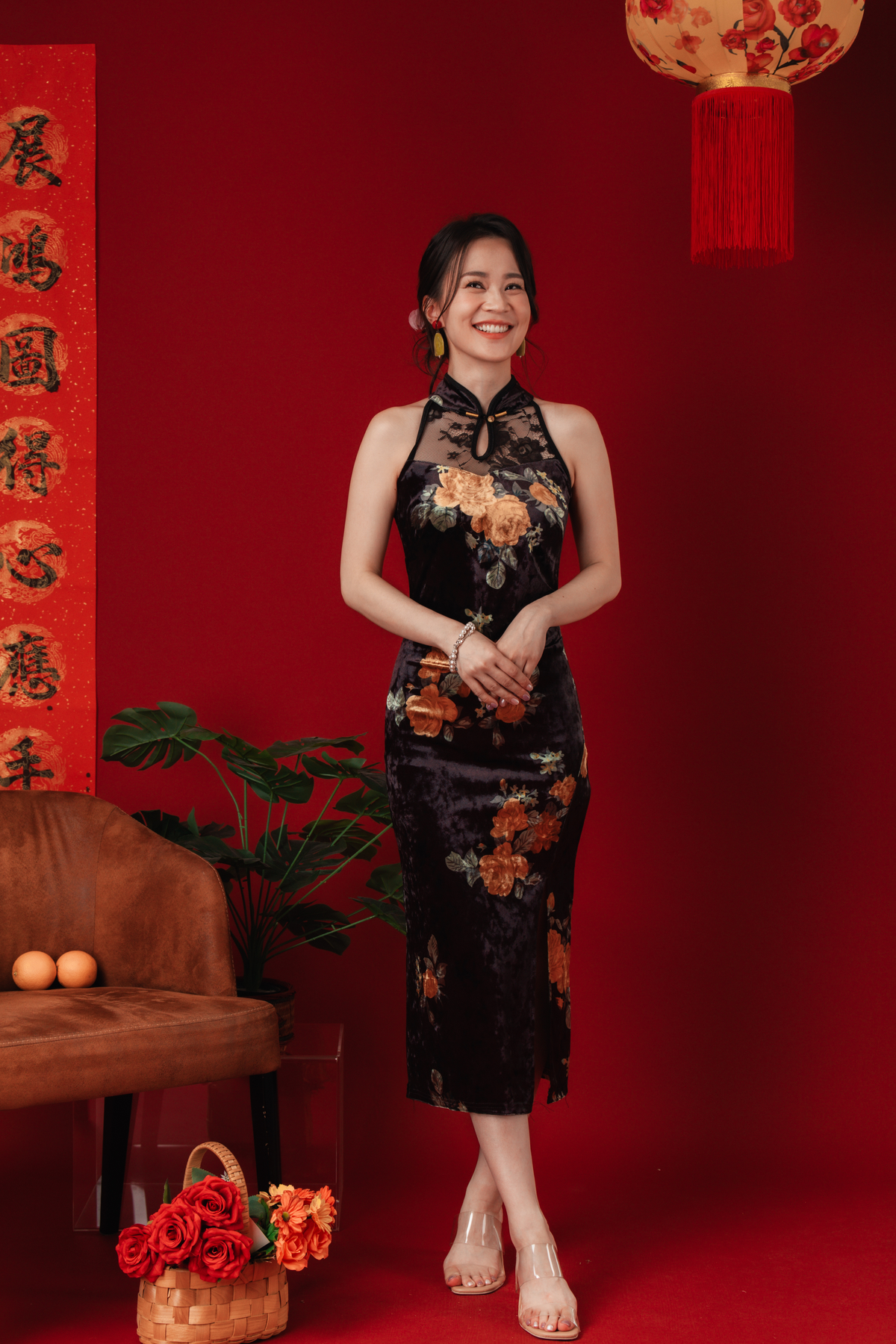 Velvet Bloom Lace Cheongsam Dress