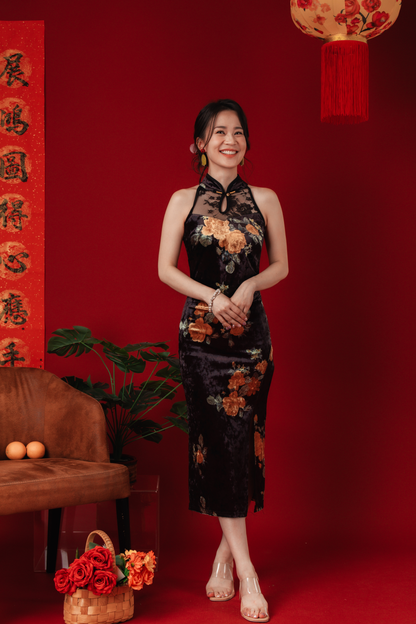 Velvet Bloom Lace Cheongsam Dress