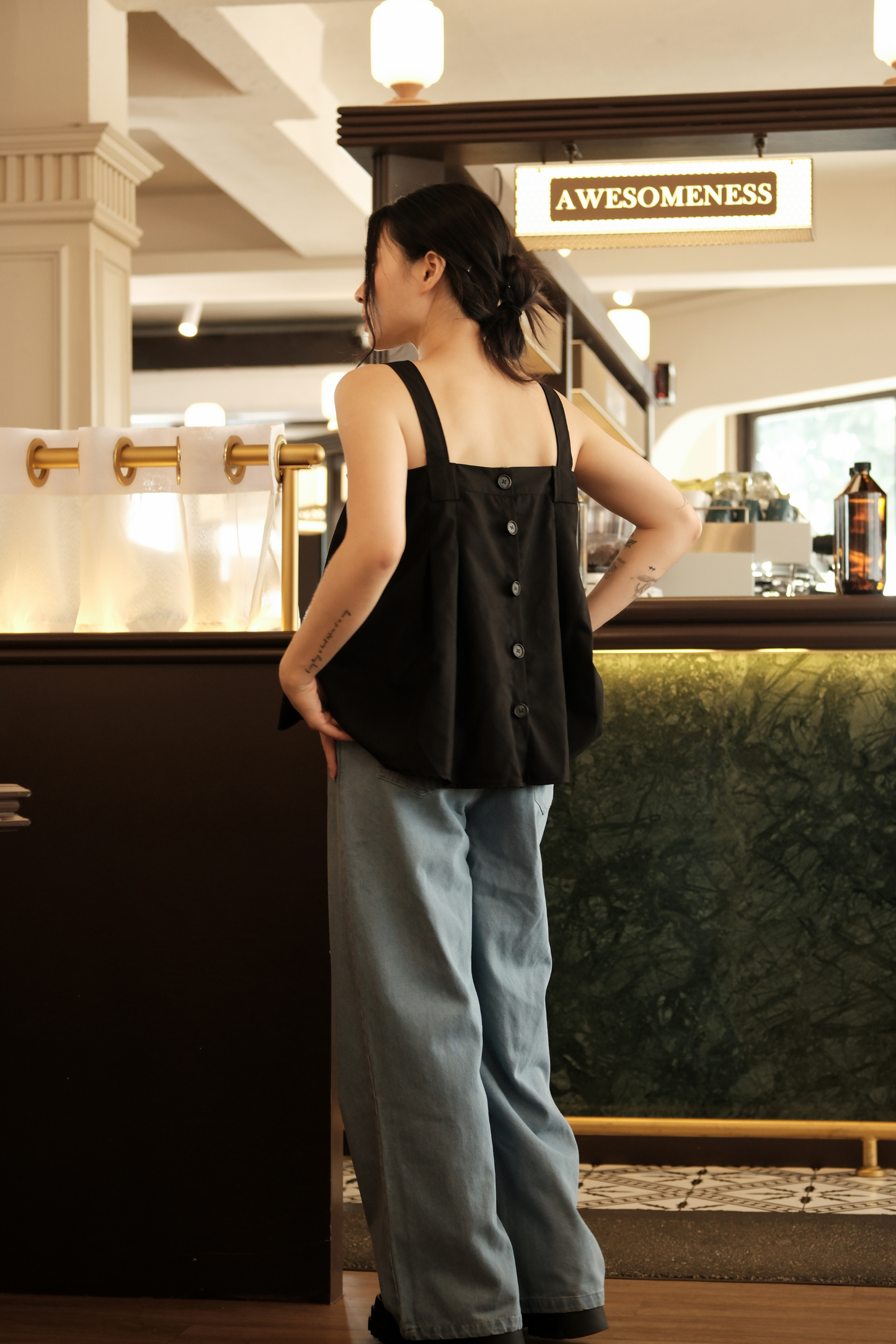 Sabine Button-Front Swing Cami Top in Black