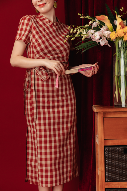 Camille Checked Mandarin Wrap Dress