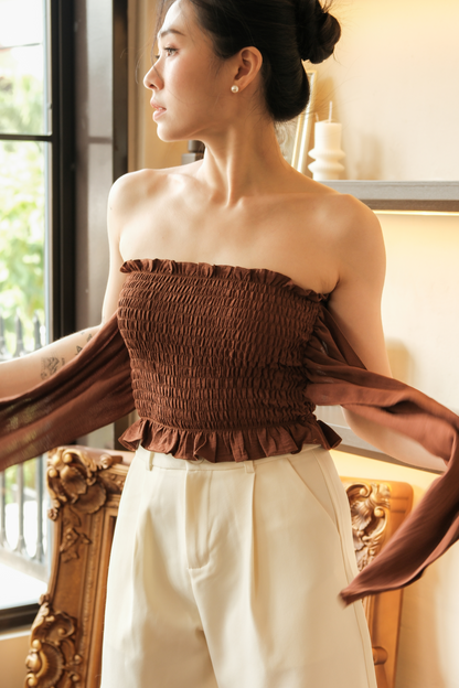Auriane Bow-Tie Tube Top in Brown
