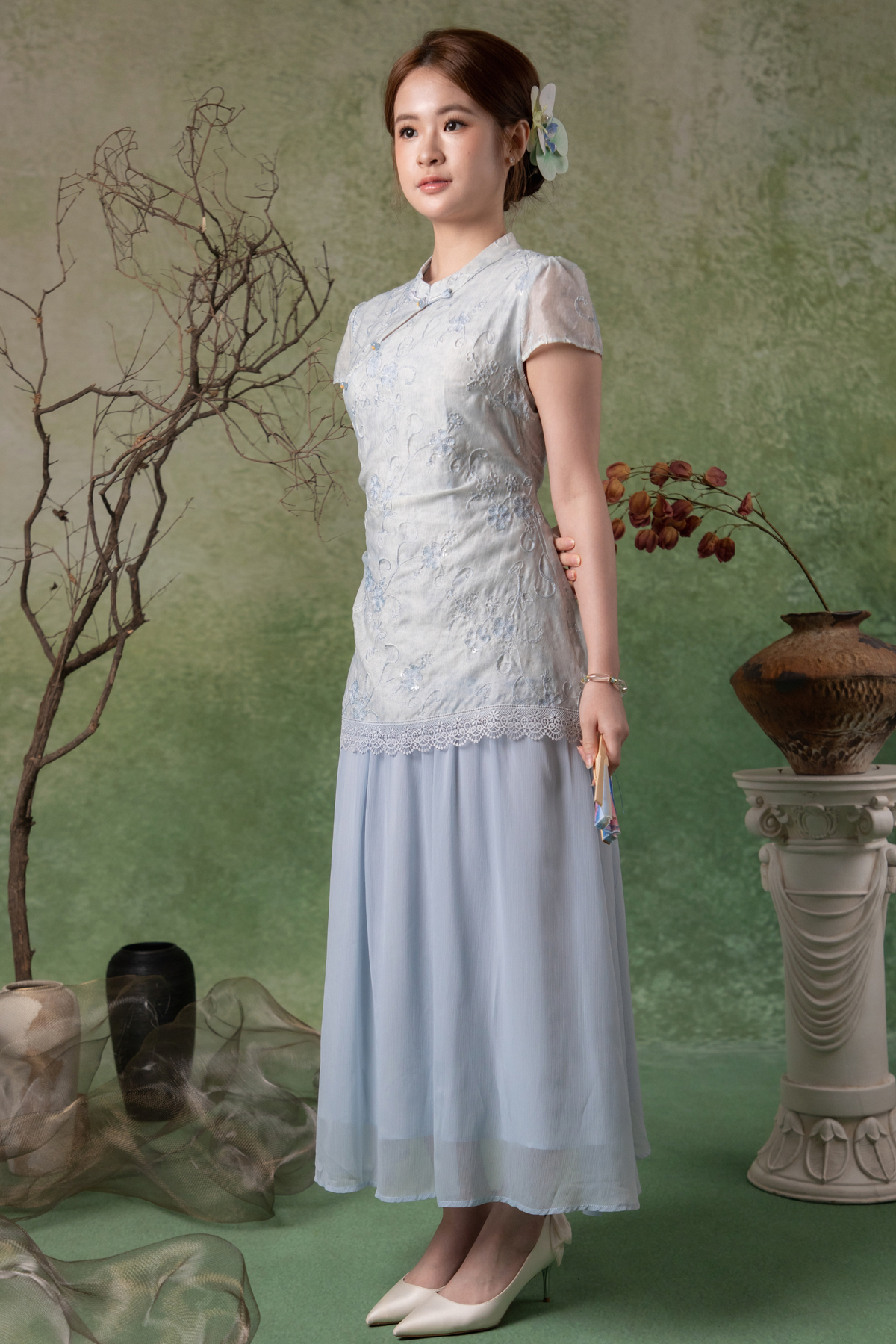 Amara Cheongsam Dress in Light Blue