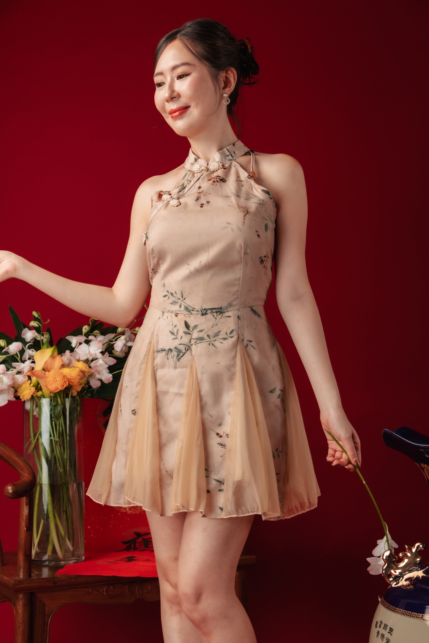 Dawn Petal Halterneck Cheongsam Dress (In-Stock)