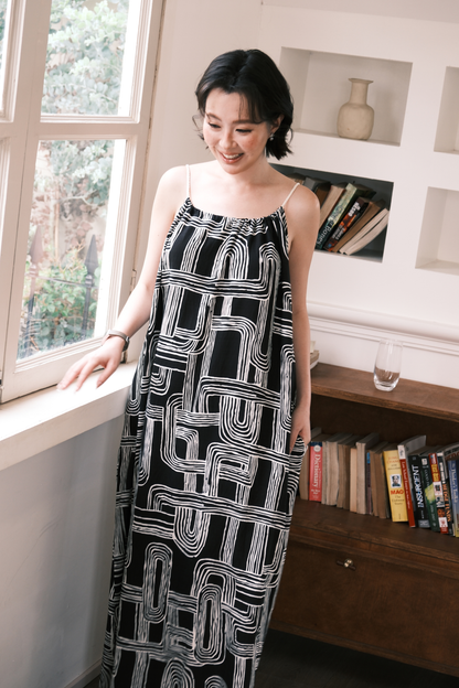 Monet Abstract Maxi Dress in Black