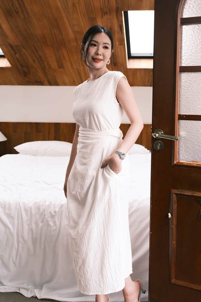 Renée Draped Tie-Waist Maxi Dress in Oat