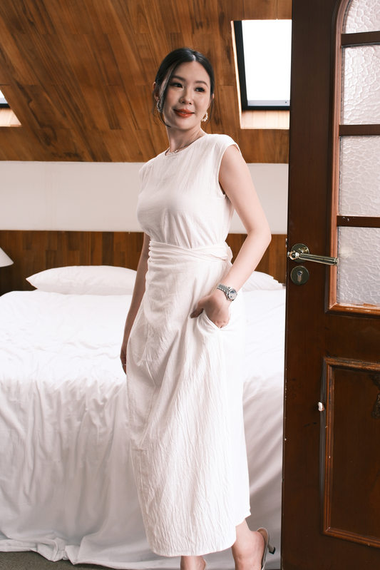Renée Draped Tie-Waist Maxi Dress in Oat