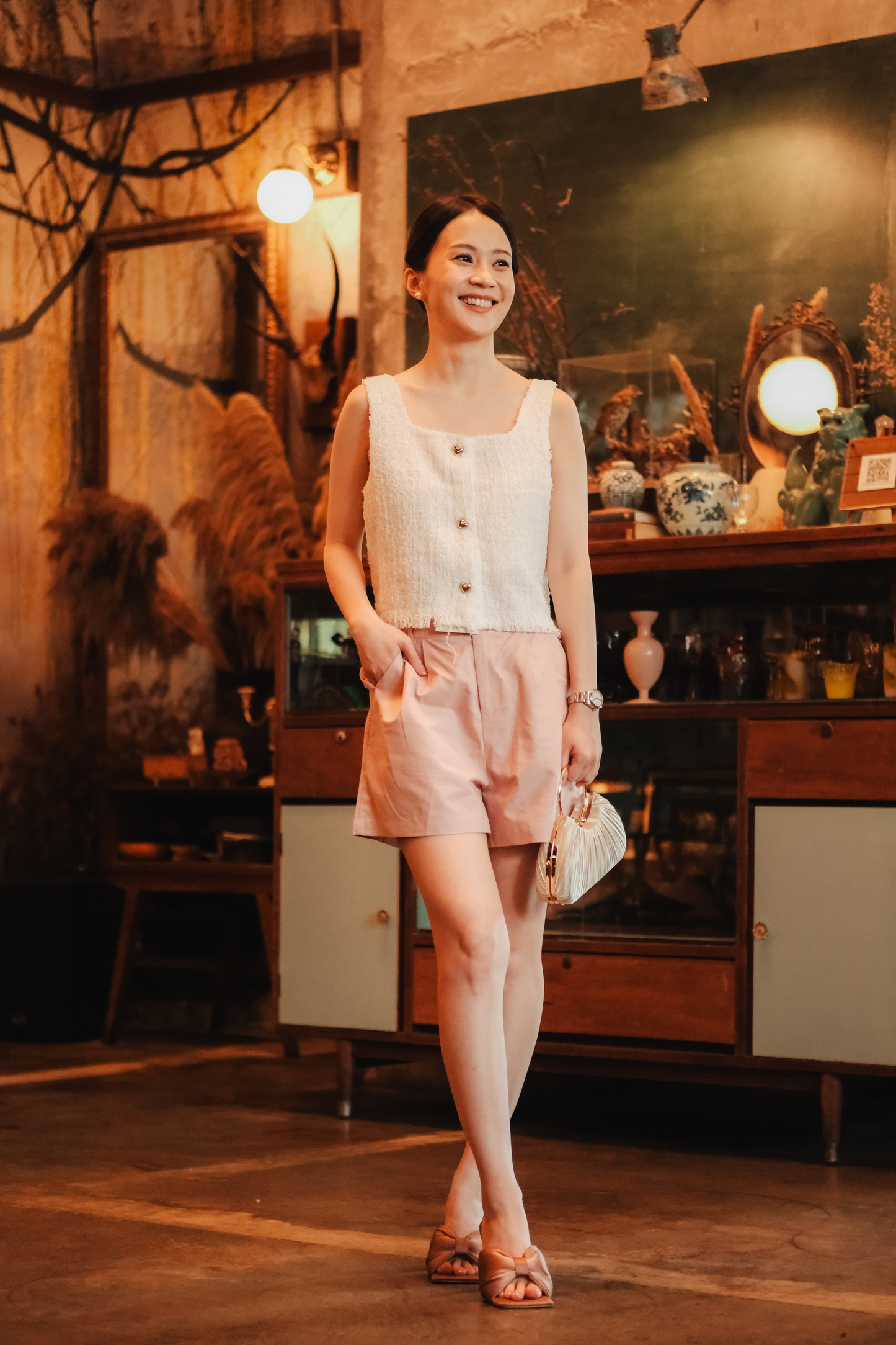 Amélie Tweed Fringe Vest in White
