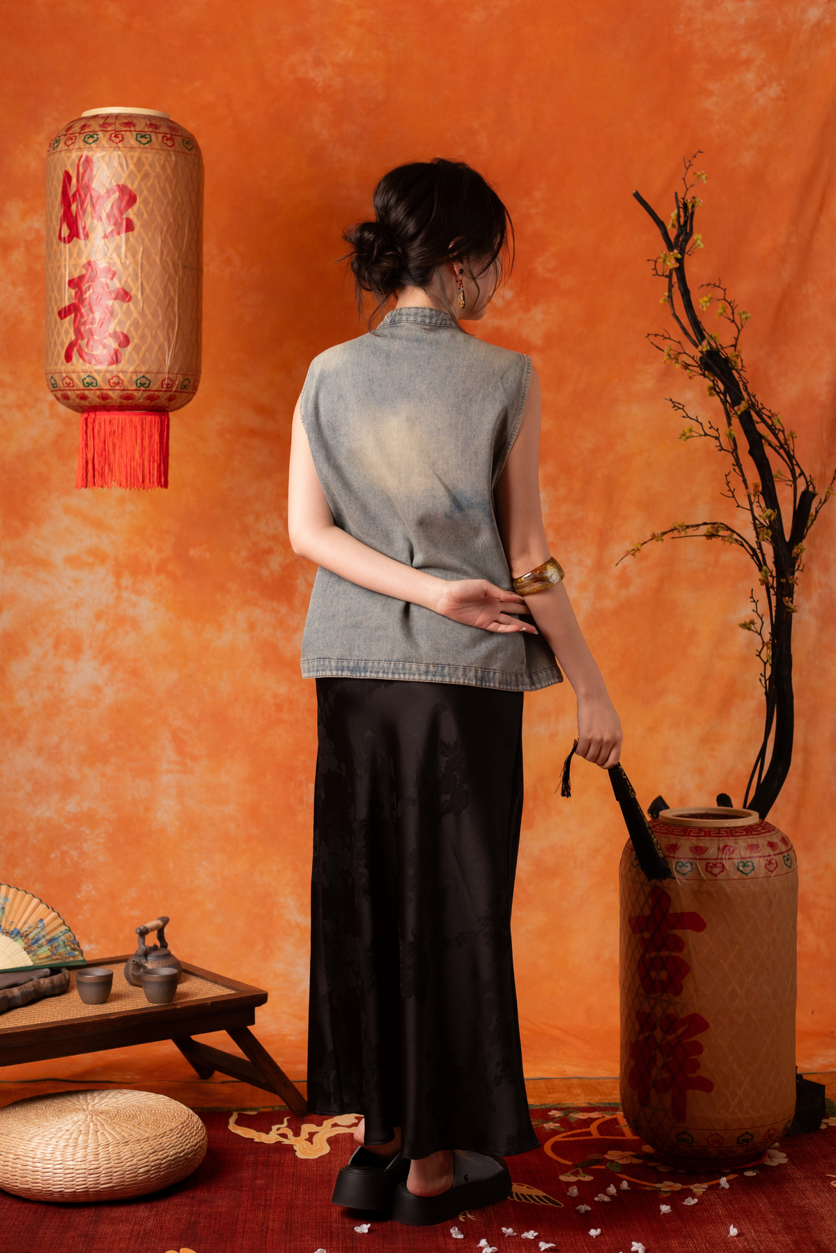 Celandine Embroidered Vest in Denim Blue