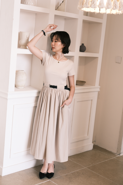 Margot Belted Dress in Cream