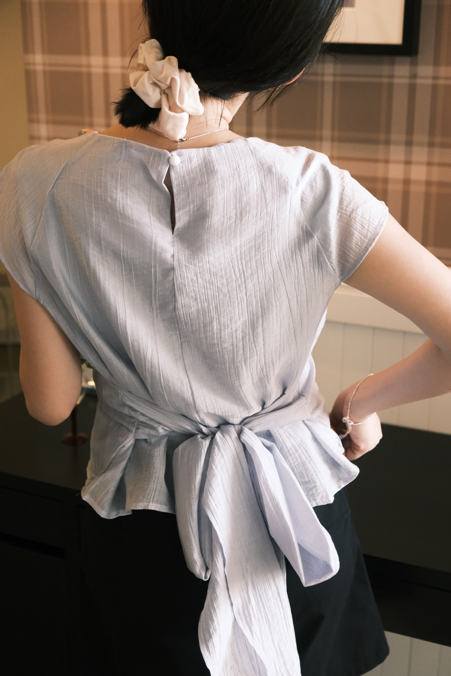 Elise Bow-Tied Back Top in Light Blue