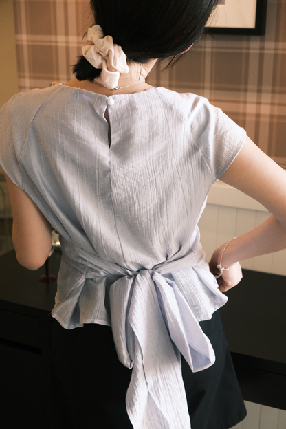 Elise Bow-Tied Back Top in Light Blue