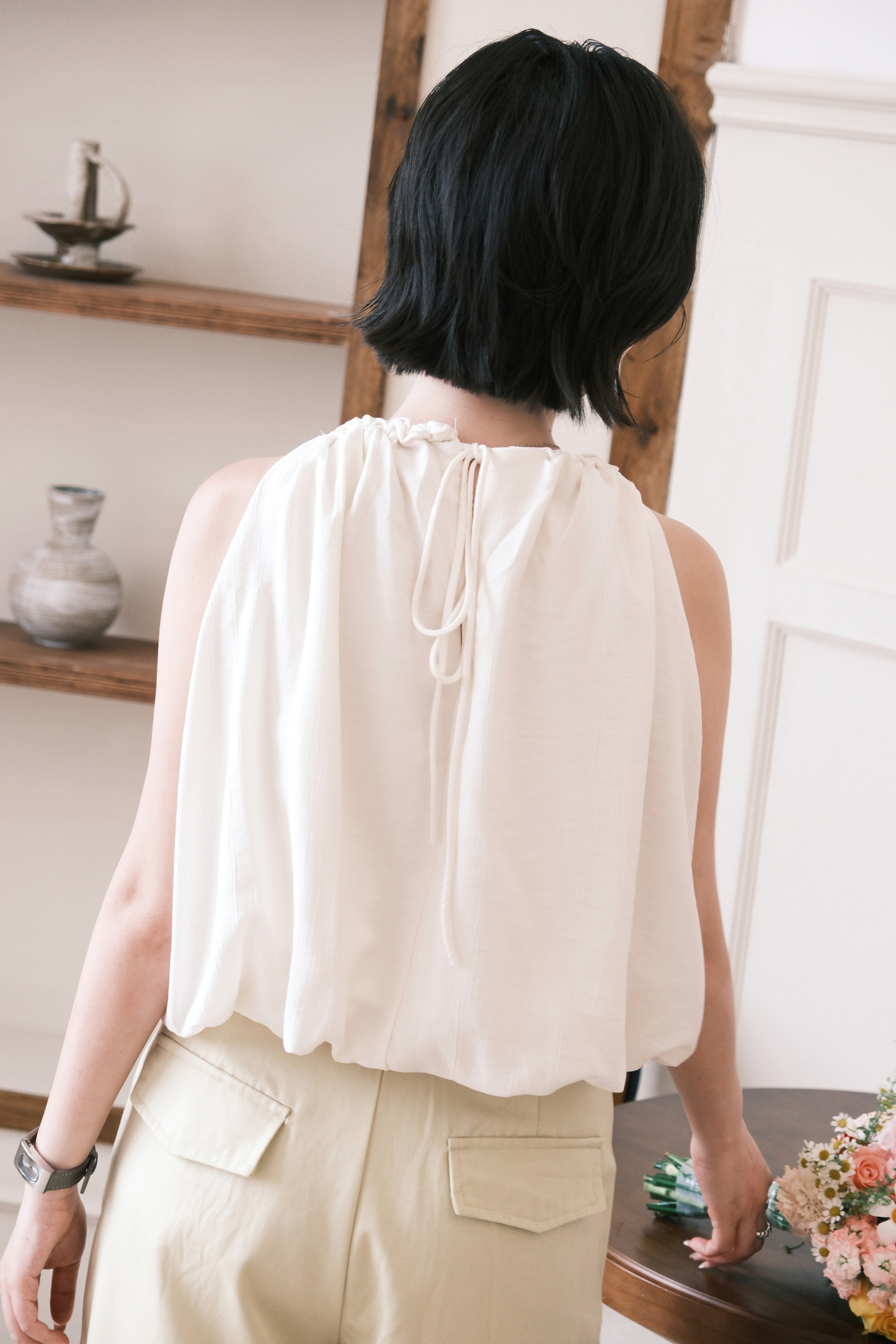 Elara Gathered Top in Cream