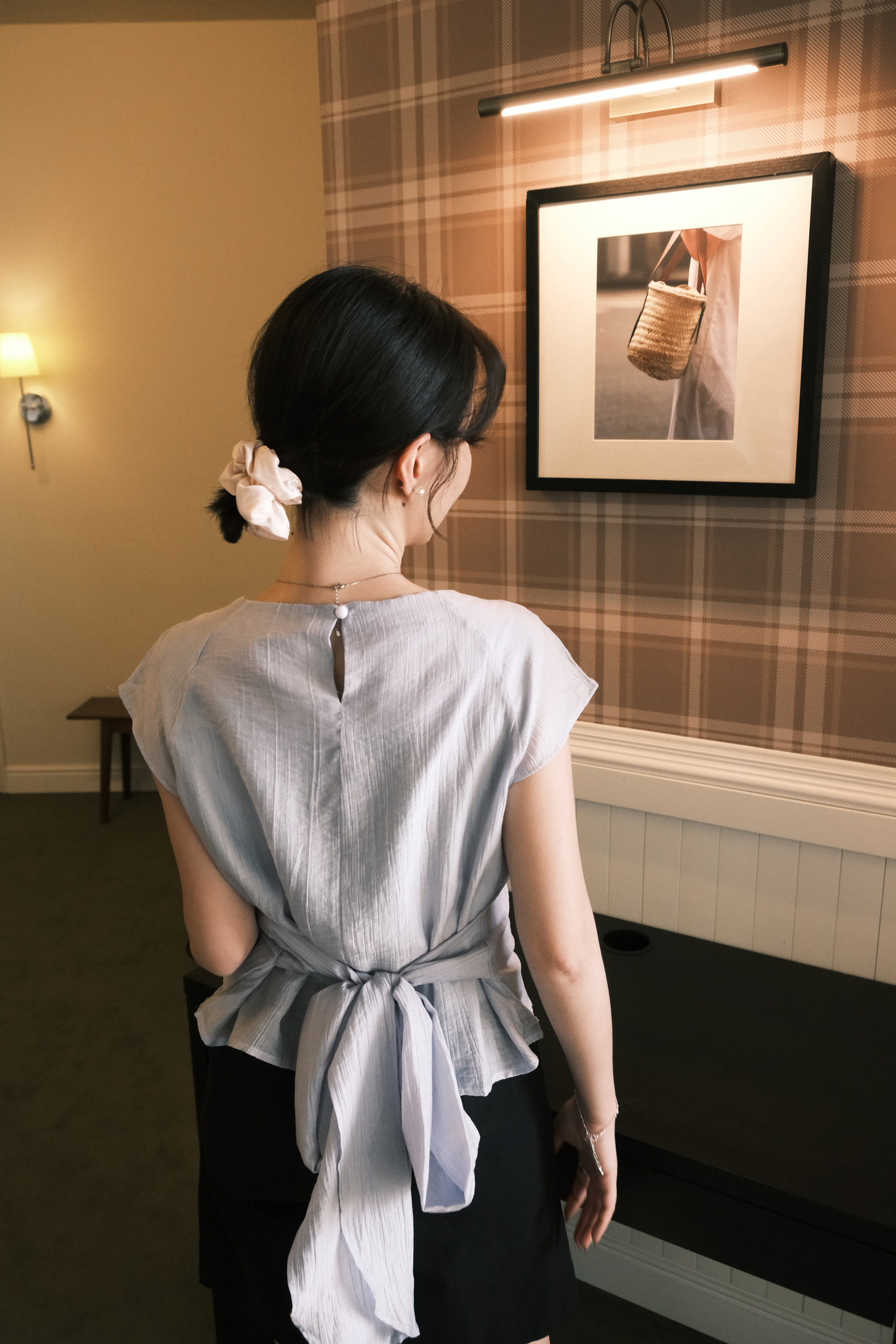 Elise Bow-Tied Back Top in Light Blue