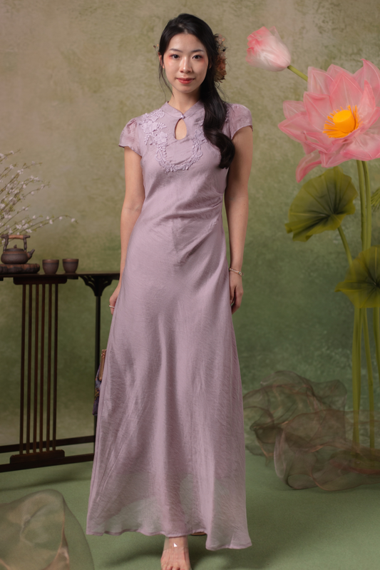 Serene Bloom Cheongsam Dress in Dusty Mauve