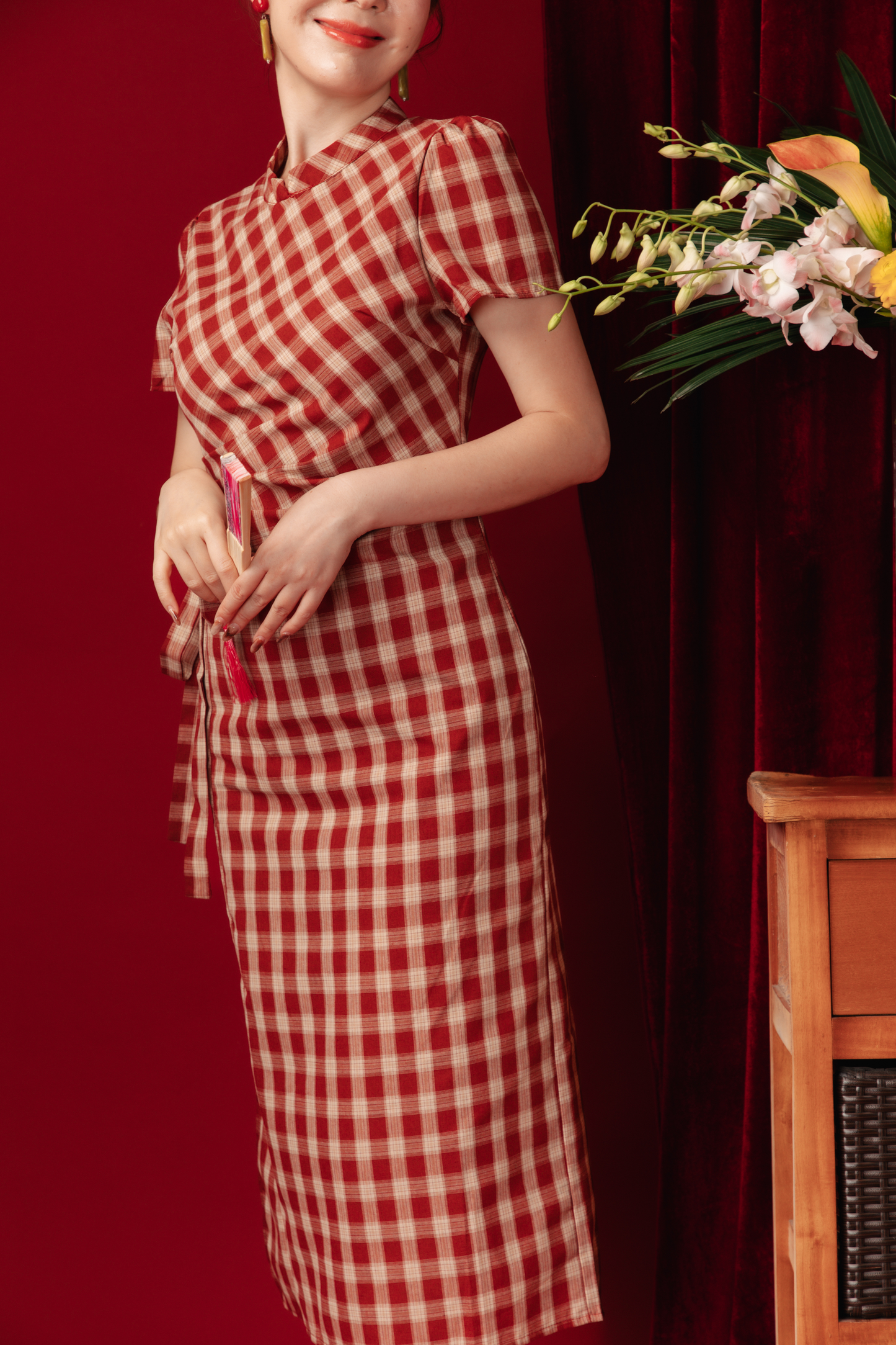 Camille Checked Mandarin Wrap Dress