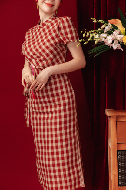 Camille Checked Mandarin Wrap Dress