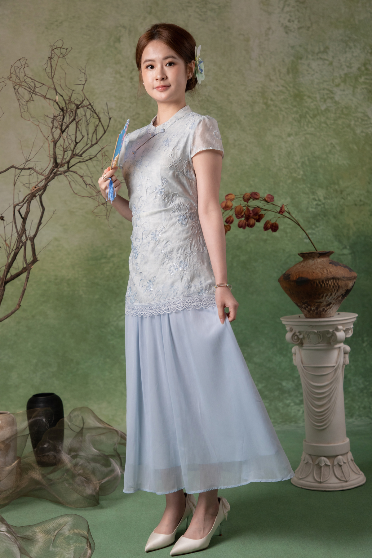Amara Cheongsam Dress in Light Blue