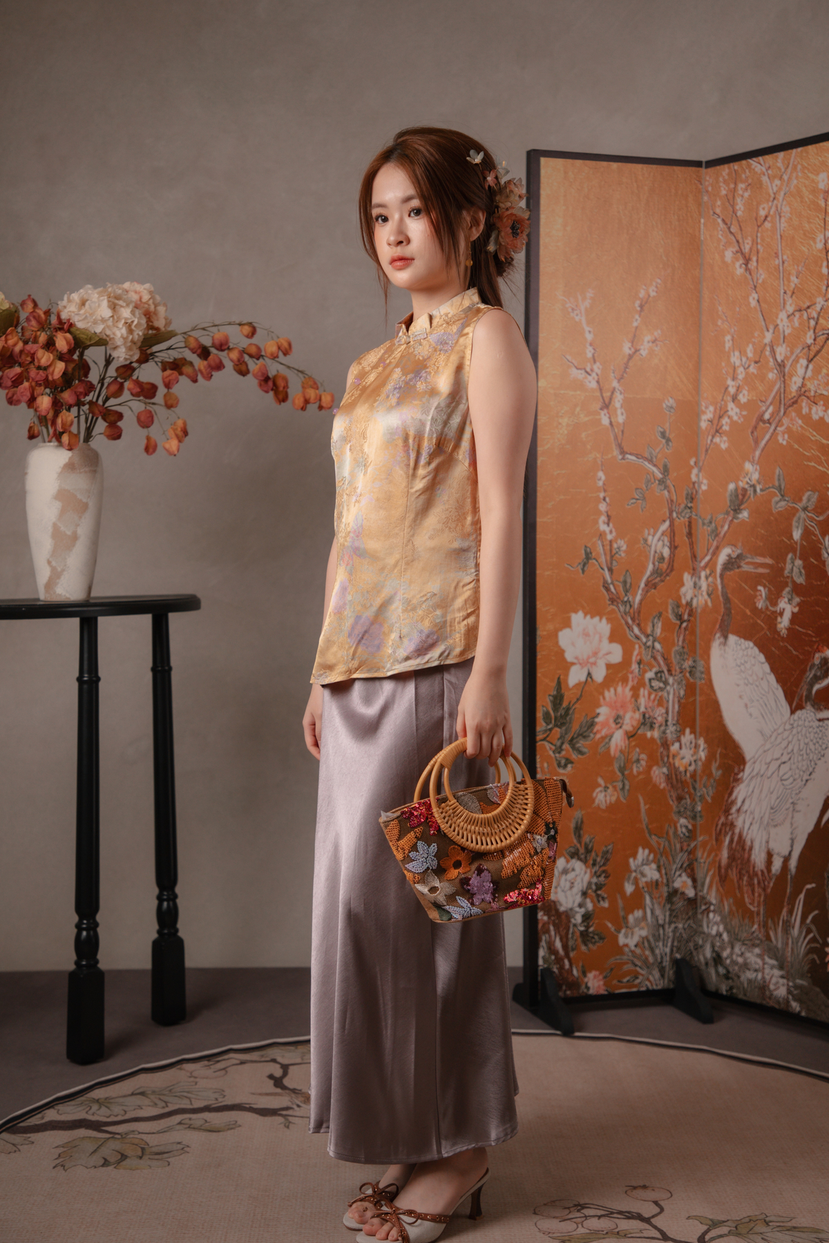 Selma Garden Cheongsam Top in Gold