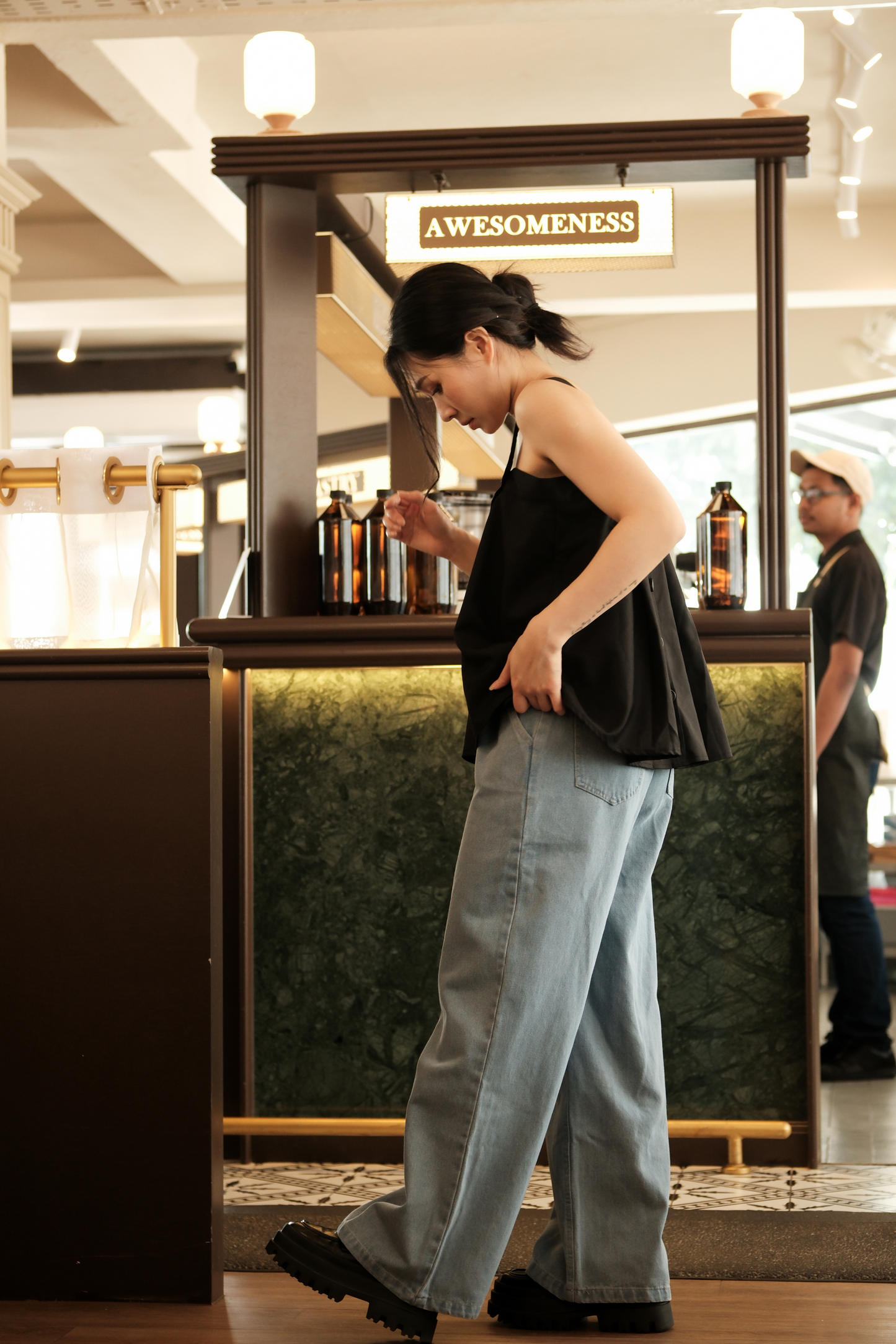 Sabine Button-Front Swing Cami Top in Black