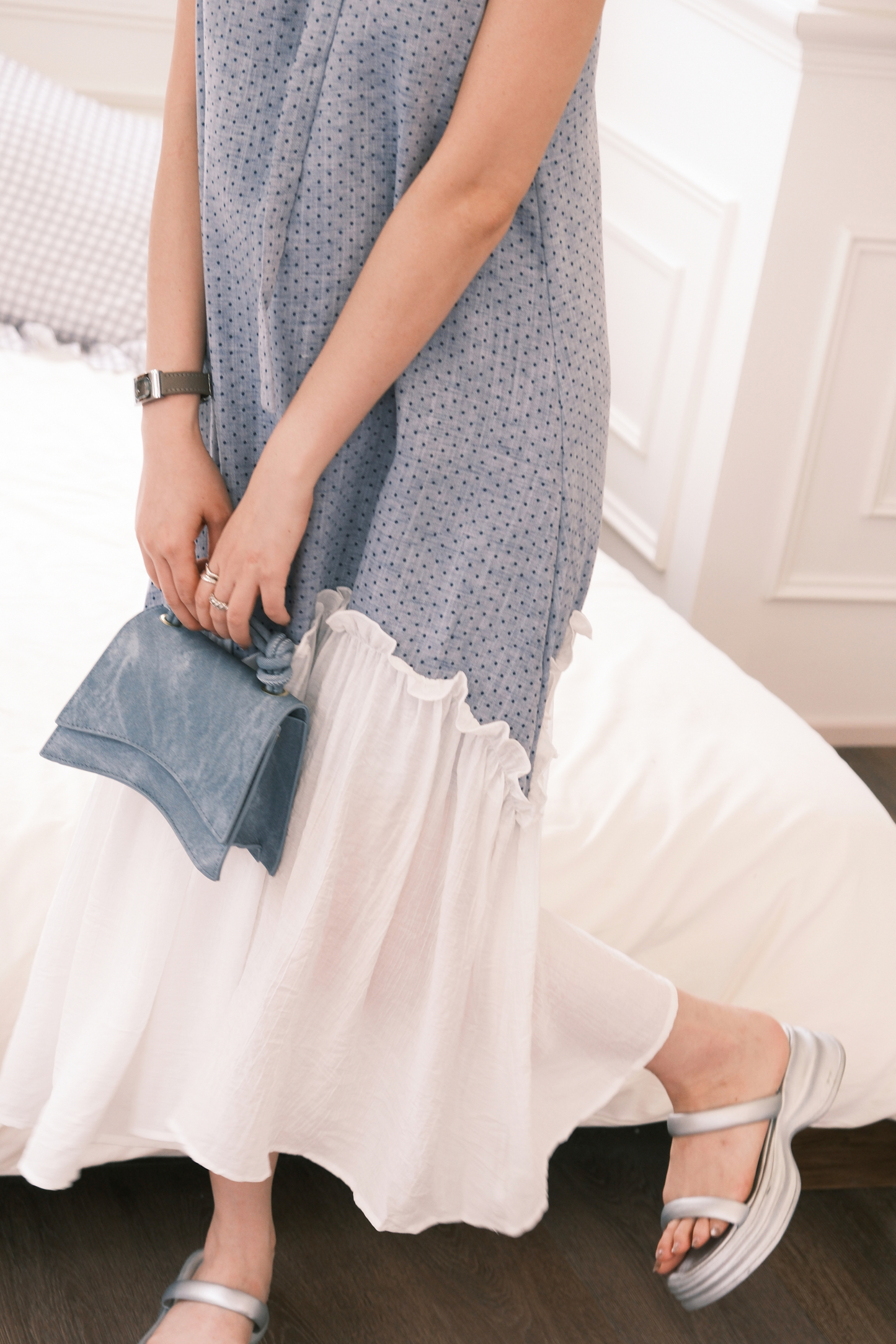 Aurelia Dot Maxi Dress in Powder Blue