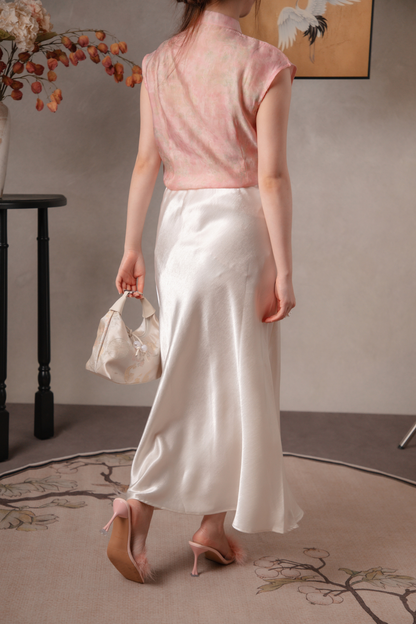 Ivy Dusk Satin Skirt in Ivory