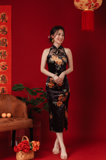Velvet Bloom Lace Cheongsam Dress