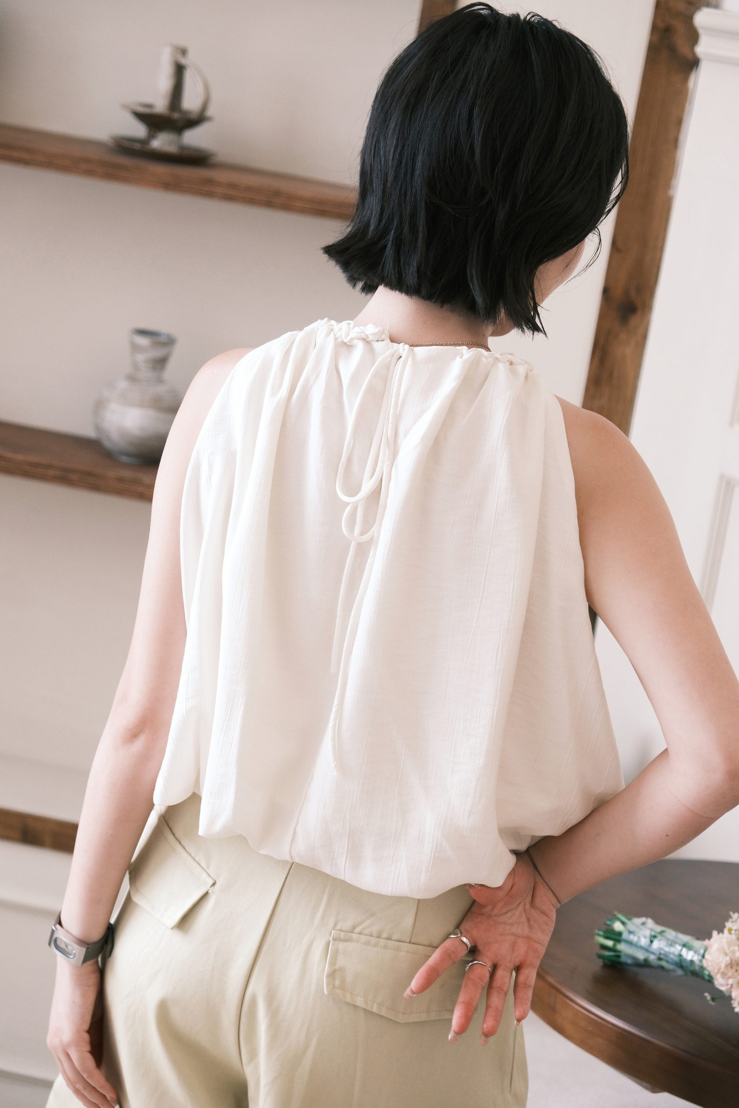 Elara Gathered Top in Cream
