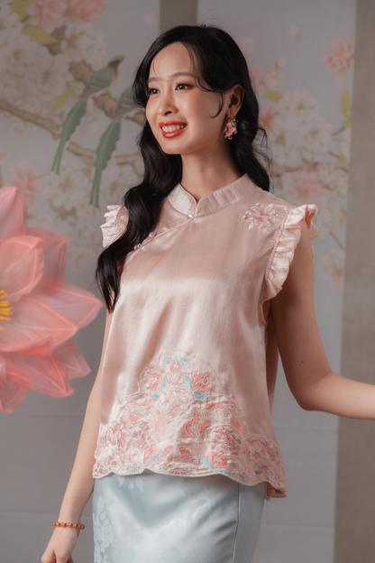 Lucile Embroidered Cheongsam Top in Pink