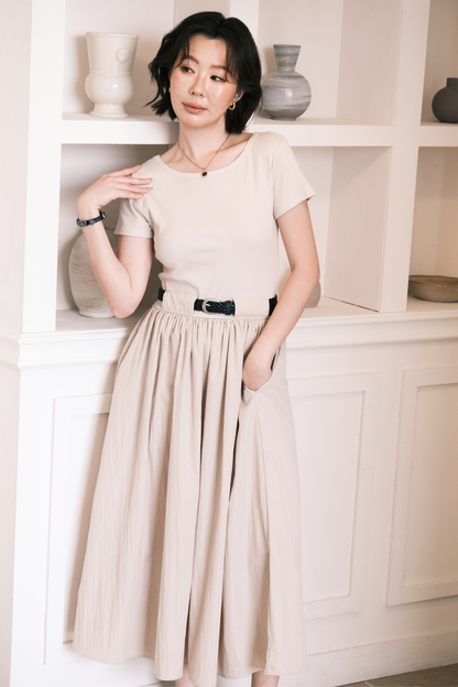 Margot Belted Dress in Cream
