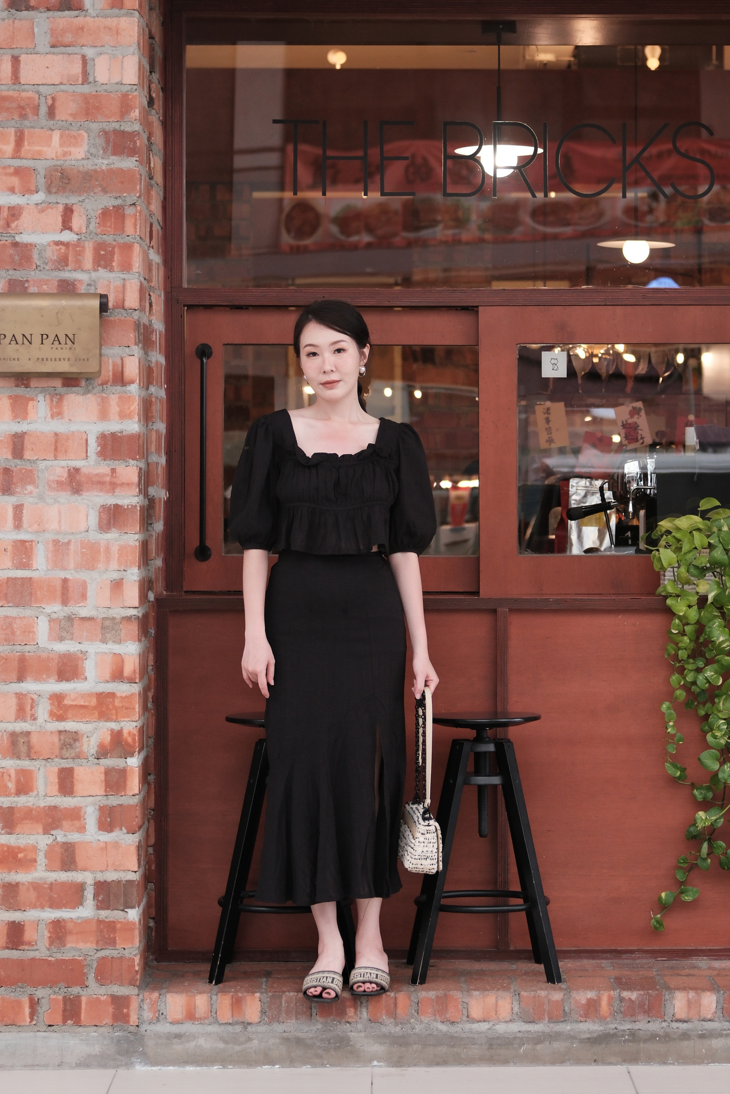 Camille Puff Sleeve Twinset in Black