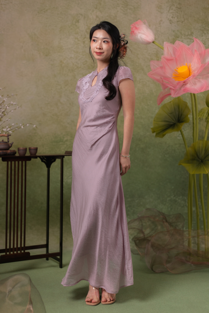 Serene Bloom Cheongsam Dress in Dusty Mauve
