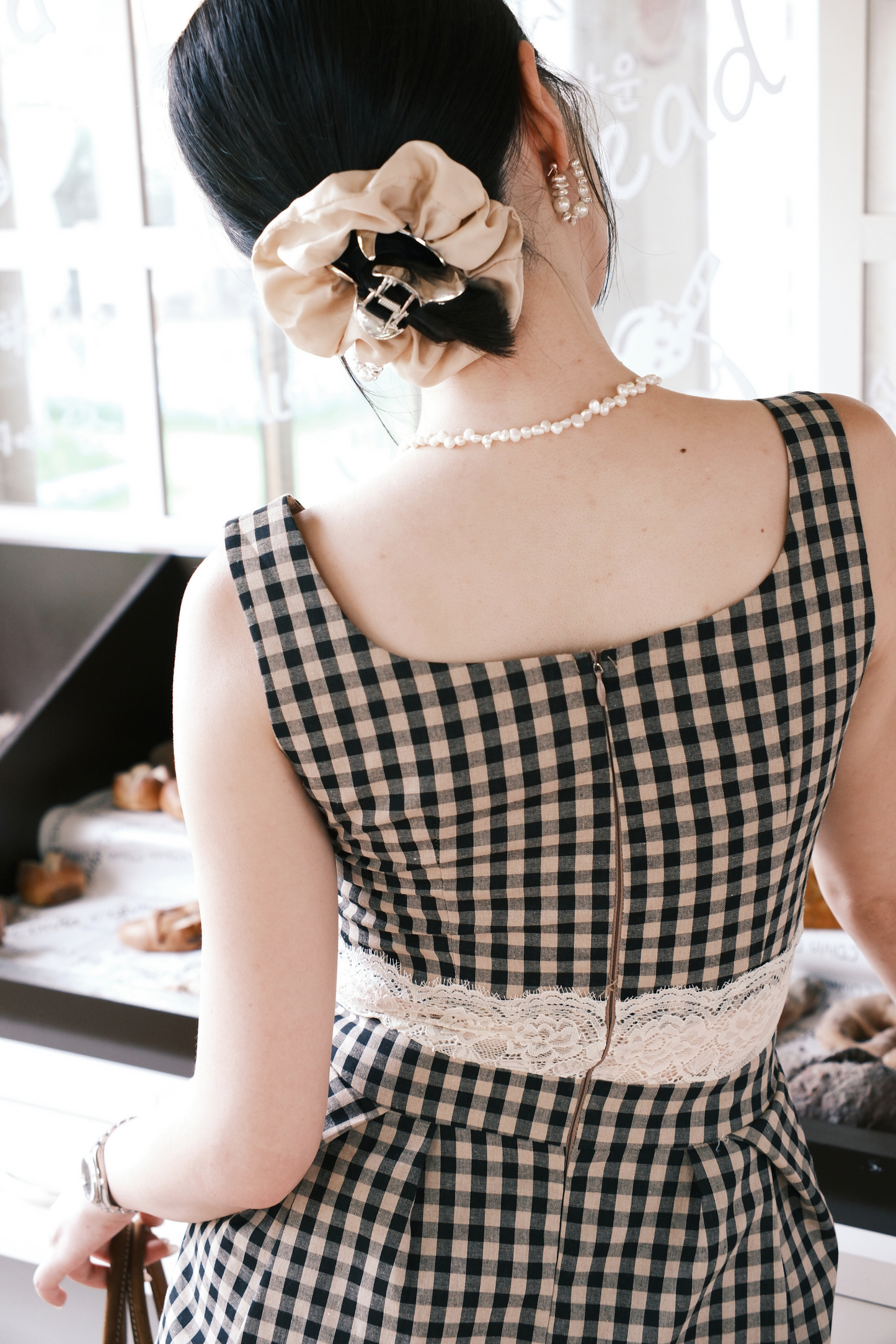 Chloé Gingham Lace Trim Mini Dress
