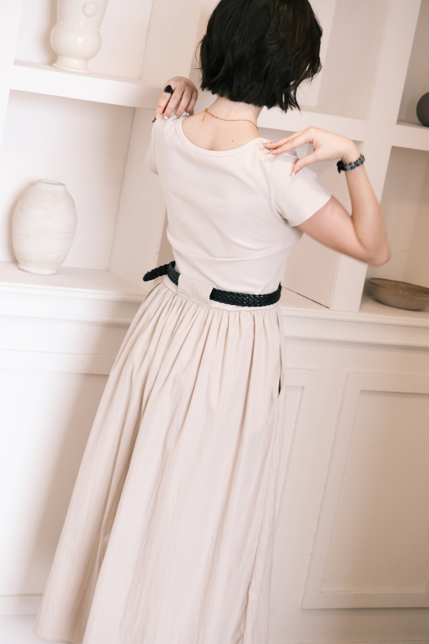 Margot Belted Dress in Cream