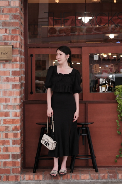 Camille Puff Sleeve Twinset in Black
