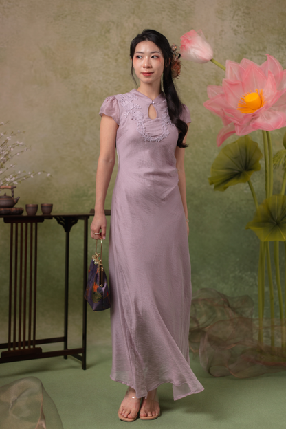 Serene Bloom Cheongsam Dress in Dusty Mauve