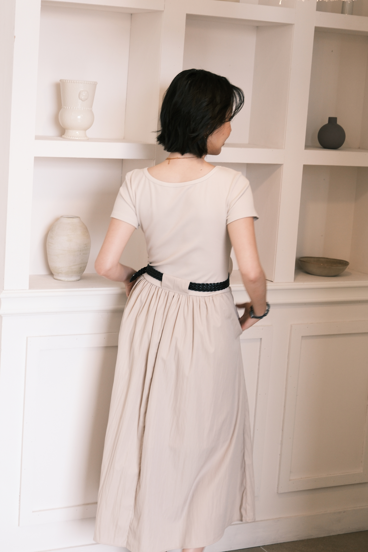 Margot Belted Dress in Cream