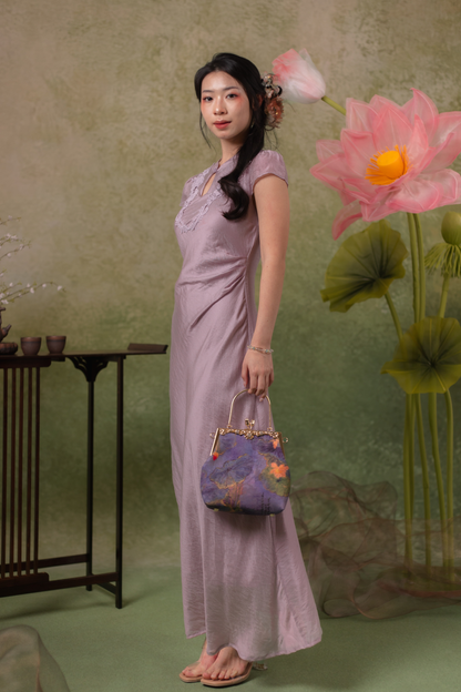 Serene Bloom Cheongsam Dress in Dusty Mauve