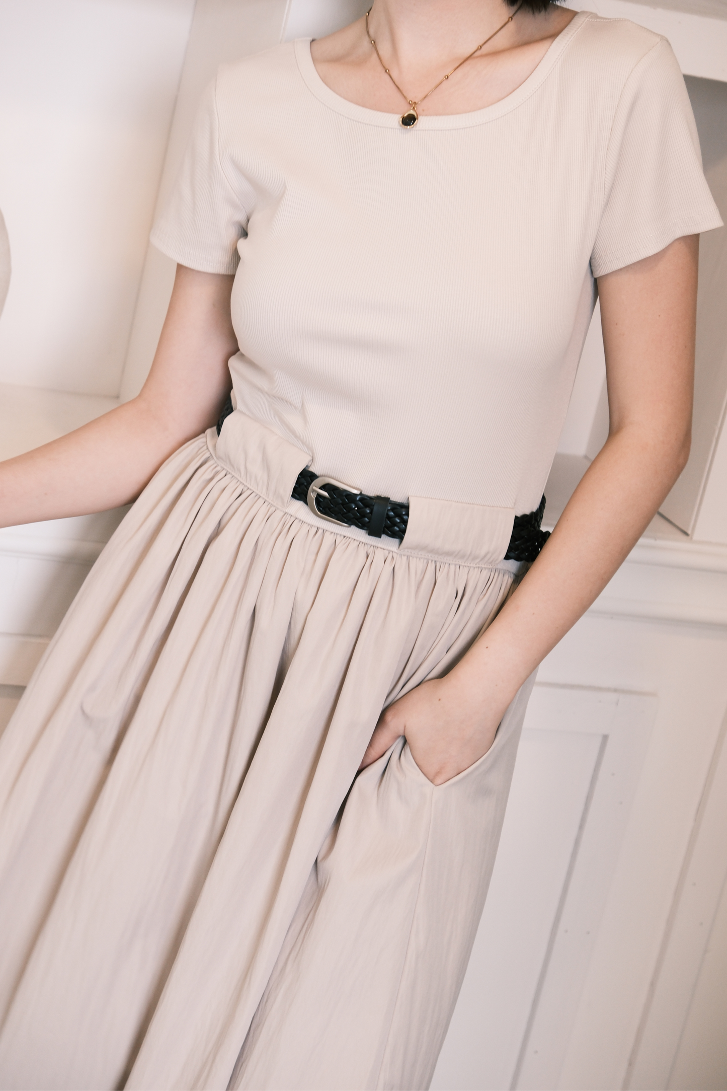 Margot Belted Dress in Cream