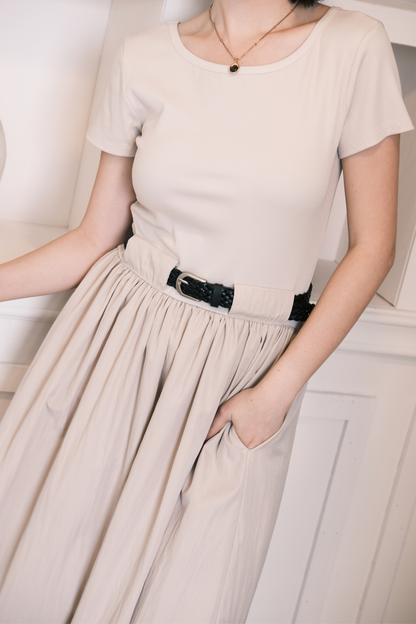 Margot Belted Dress in Cream