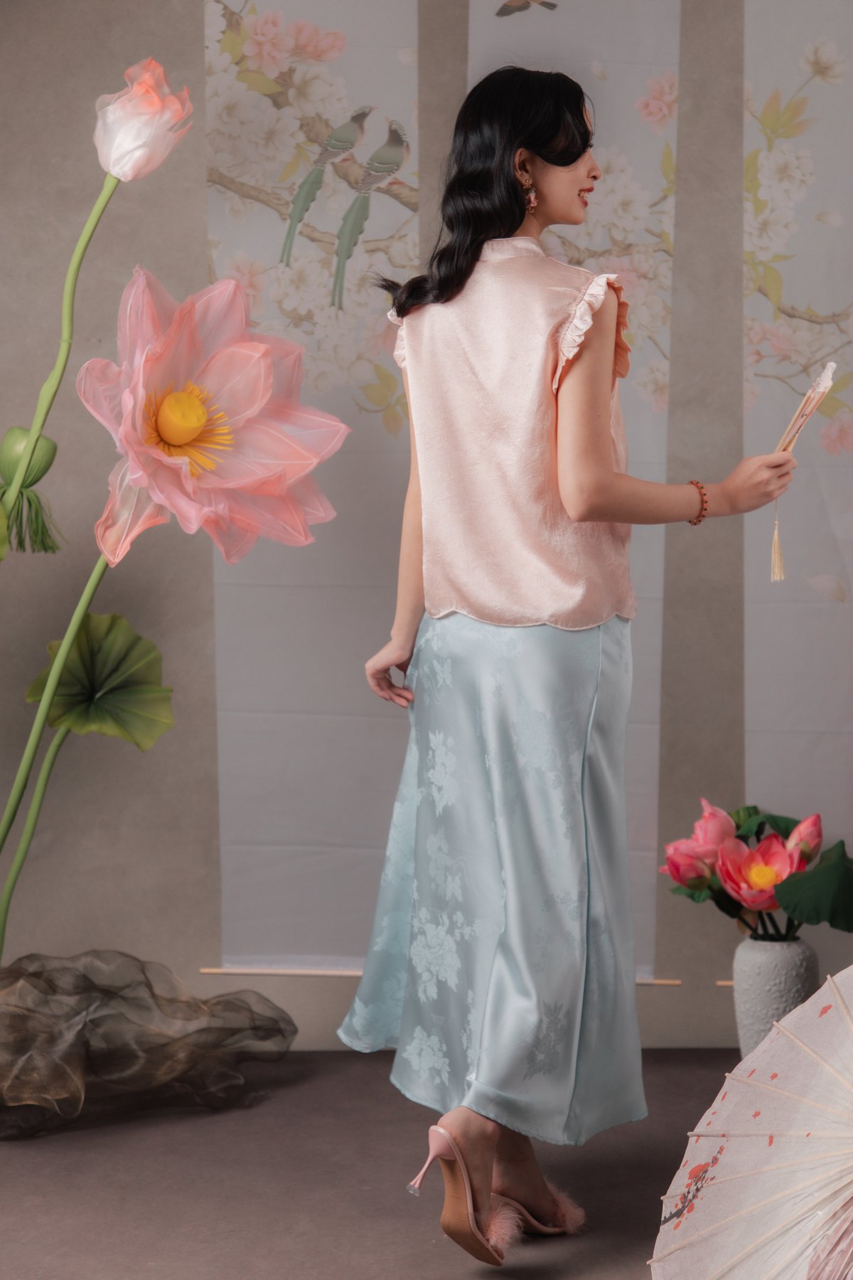 Zoreen Peony Maxi Skirt in Light Blue