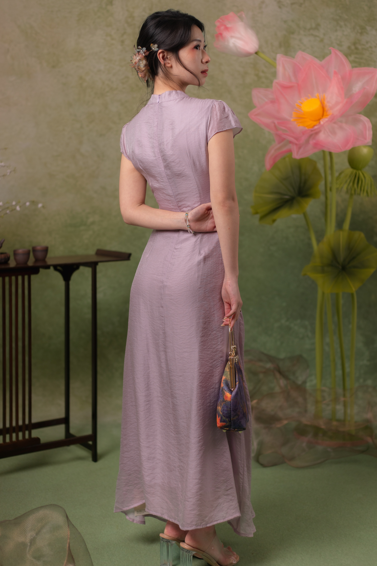 Serene Bloom Cheongsam Dress in Dusty Mauve