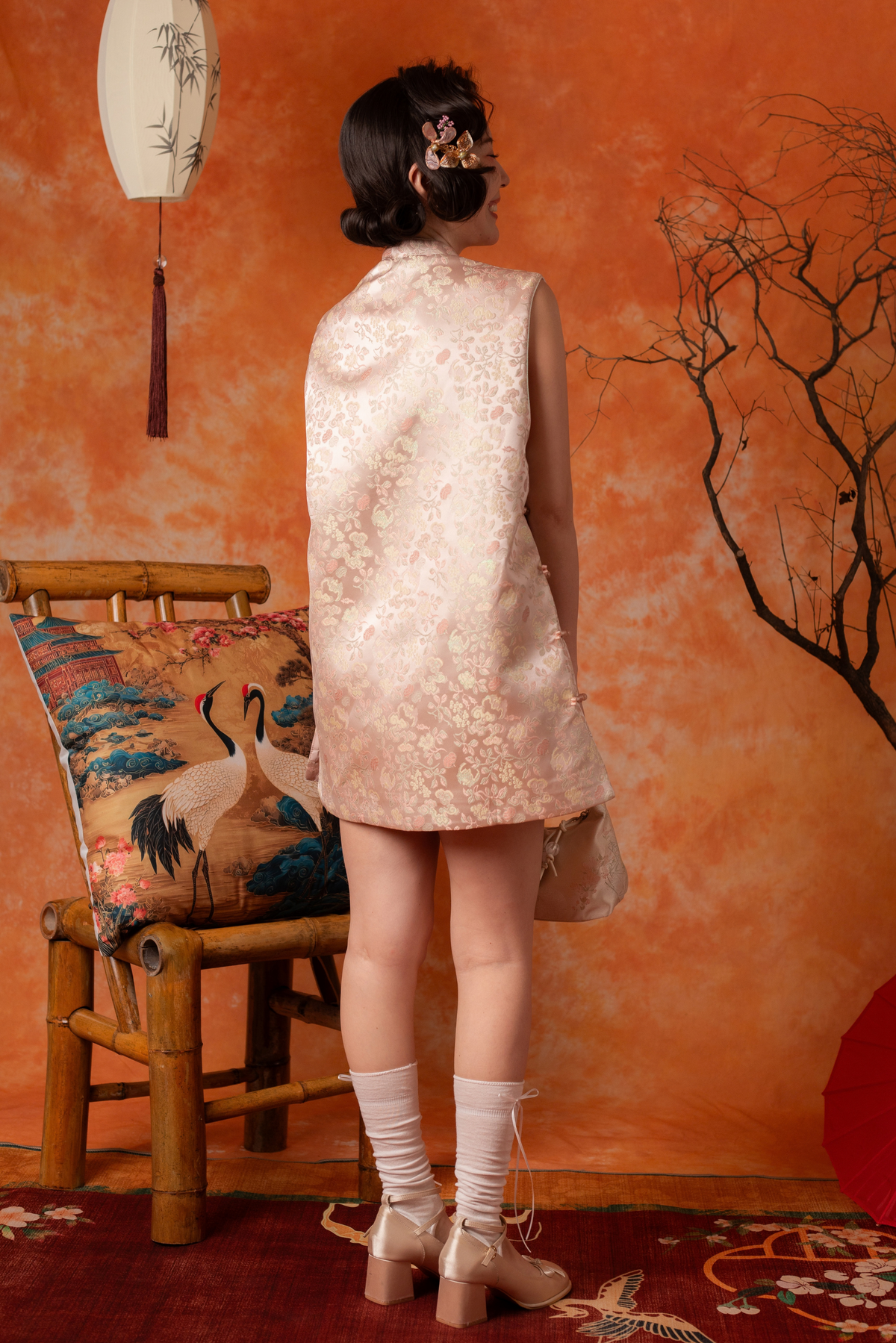 Evangeline Brocade Cheongsam Dress in Pink